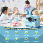 Hunkstar Kids Instant Print Camera with Dual Lens & 32GB Card – Blue