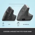 Logitech Lift Vertical Ergonomic Wireless Mouse - Graphite