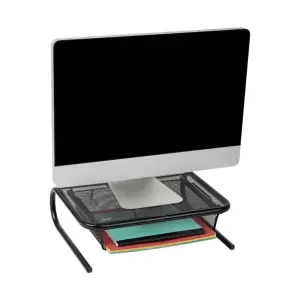 Mind Reader - Monitor Stand, Ventilated Laptop Riser, Desktop Organizer, Paper Tray, Metal Mesh, 16.75"L x 13"W x 5.25"H - Black (MESHKING-BLK)