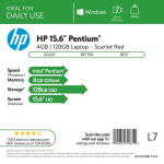 HP 15.6" Laptop, Intel Pentium Silver N5000, 16GB RAM, 1TB SSD, Windows 10 Home + Office, Scarlet Red