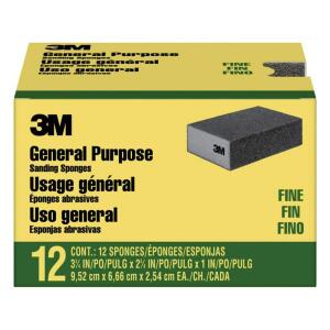 3M 2-7/8 in. x 4-7/8 in x 1 in. 100 Grit Single Angle General Purpose Sanding Sponge, Fine (12 Pack) (CP040-12P)