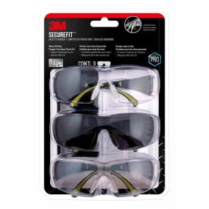 3M SecureFit 400 Series Black/Neon Green Frame with Anti-Fog Lens Safety Eyewear (3-Pack) (SF400-W-3PK)