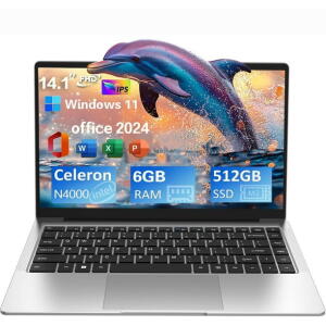 BULANUO 14.1" Student Laptop, Celeron N4000, 6GB RAM, 512GB SSD, Win 11, Office 2024, Wi-Fi 5, BT4.2