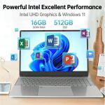 Ccdes 15.6" FHD Laptop, Intel N5095, 16GB RAM, 512GB SSD, Windows 11, Silve