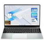 KUU 15.6" Laptop, Intel Celeron N5095, 16GB RAM, 512GB SSD, FHD, Backlit Keyboard, Silver