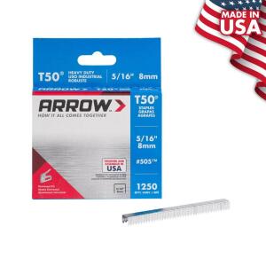 Arrow T50 5/16 in. Leg x 3/8 in. 505 Galvanized, Med. Crown, Divergent Point, 20-Gauge, Heavy-Duty Steel Staples (1,250-Pack) (505)