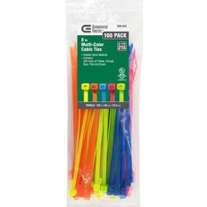 Commercial Electric 8in Standard Cable Zip Ties 100 COMBO Pack (Assorted Colors) - GT-200ST