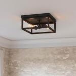 Hampton Bay Boswell Quarter 12-1/2 in. 2-Light Black Industrial Open Cage Flush Mount Ceiling Light with Bulbs Included (8017HBDBDI)