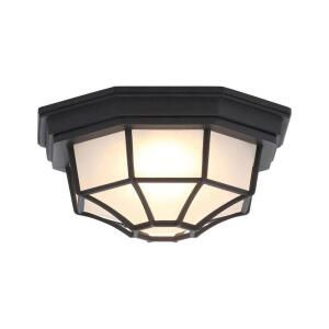 Hampton Bay 10.5 in. 1 Light Black Outdoor Weather Resistant Integrated LED Flush Mount with Frosted Glass Shade (HB7072LED-05)