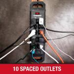 Husky 10 ft. 14/3 Heavy Duty 10-Outlet 4200 Joule Surge Protector with USB-A and USB-C ports, Black (YLPT-155)