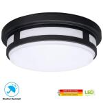 Hampton Bay 11 in. Round Black Indoor Outdoor LED Flush Mount Ceiling Light Adjustable CCT 830 Lumens Wet Rated Front or Side Door (54471291)