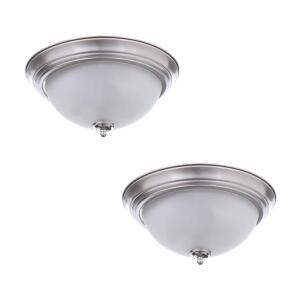 Commercial Electric 11 in. 1-Light Brushed Nickel Flush Mount with Frosted Glass Shade 2-Pack (EFG1011-2-BN)