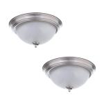 Commercial Electric 11 in. 1-Light Brushed Nickel Flush Mount with Frosted Glass Shade 2-Pack (EFG1011-2-BN)