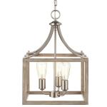 Hampton Bay Boswell Quarter 14 in. 3-Light Brushed Nickel Farmhouse Square Chandelier with Painted Weathered Gray Wood Accents (7948HDCDI)