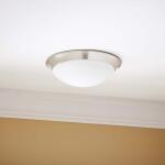 Hampton Bay Stetson 11 in. 1-Light Brushed Nickel Integrated LED Selectable CCT Flush Mount with Frosted White Glass Diffuser (HB1022C-5CCT-35)