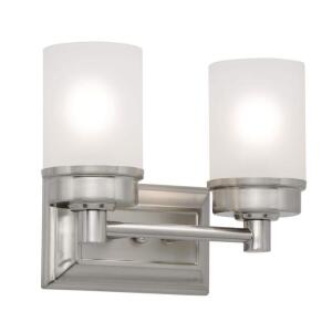 Hampton Bay Cade 11.7 in. 2-Light Brushed Nickel Bathroom Vanity Light Fixture with Frosted Glass Shades (NB23307)