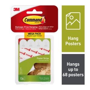 Command Poster Strips, White, Damage Free Decorating, 136 Command Strips (17024-136ES)
