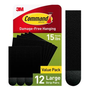 Command Large Picture Hanging Strips, Black, Damage Free Hanging, 12 Pairs (17206BLK-12ES)