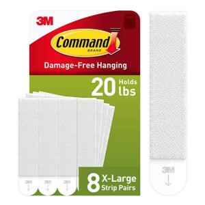 Command 20 Lb XL Heavyweight Picture Hanging Strips, White, Damage Free Decorating, 8 Pair (17217-8ES)