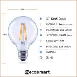 EcoSmart 40-Watt Equivalent G25 Globe Dimmable ENERGY STAR Clear Glass Filament LED Vintage Edison Light Bulb Daylight 3-Pack (FG-03398)