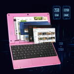 NBD 7" Android 12 Laptop, Quad Core, WiFi, Webcam, Bluetooth, Mini Laptop for Kids with Bag, Mouse, Pad (Pink)