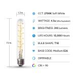 Feit Electric 40-Watt Equivalent T10 Dimmable Spiral Filament Large Clear Glass E26 Vintage Edison LED Light Bulb, Soft White (T10L/S/CL/927CA/HDRP)