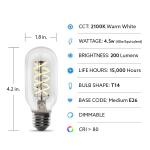 Feit Electric 40-Watt Equivalent T14 Dimmable Spiral Filament Clear Glass E26 Vintage Edison LED Light Bulb, Warm White (T1440/S/CL/LED/HDRP)