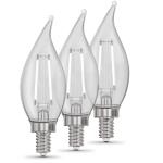 Feit Electric 40W Equivalent BA10 E12 Candelabra Dim White Filament Clear Glass Chandelier LED Light Bulb Soft White 2700K 3-Pack (CFC40927CAWFILHDRP/3)