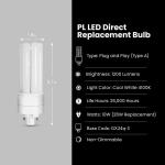 Feit Electric 26-Watt Equivalent PL Tritube CFLNI 4-Pin Plug-In GX24Q-3 Base CFL Replacement LED Light Bulb, Cool White 4100K 1-Pack (BPPLT26E841LEDG2HDRP)