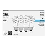 60-Watt Equivalent A19 Spiral Non-Dimmable E26 Medium Base CFL Compact Fluorescent Light Bulb, Daylight 5000K 4-Pack (ESL13T2/5K/4/ESM)