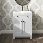 Glacier Bay Everdean 25 in. W x 19 in. D x 34 in. H White Single Sink Freestanding Bath Vanity with White Cultured Marble Top