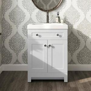 Glacier Bay Everdean 25 in. W x 19 in. D x 34 in. H White Single Sink Freestanding Bath Vanity with White Cultured Marble Top