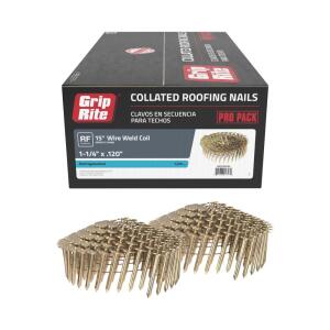 Grip-Rite 1-1/4 in. x 0.120-Gauge 15° Smooth Shank Electrogalvanized Wire Collated Coil Roofing Nails 7,200 per Box (GRCR3DGAL)