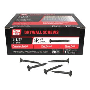 Grip-Rite #6 x 1-1/4 in. #2 Phillips Bugle Head Fine Thread Drywall Screws 1 lb. Box (114DWS1)