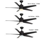 Hampton Bay Mena 54 in. White Color Changing Integrated LED Indoor/Outdoor Matte Black Ceiling Fan with Light Kit and Remote Control (99919)