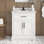 Home Decorators Collection (Assembled) Autumn 30 in. Single Sink Weathered Tan Bath Vanity with White Engineered Stone Top