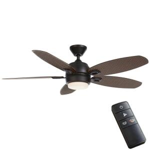 Home Decorators Collection Daniel Island 52 in. White Color Changing Integrated LED Outdoor Matte Black Ceiling Fan with Light Kit and Remote (52179)
