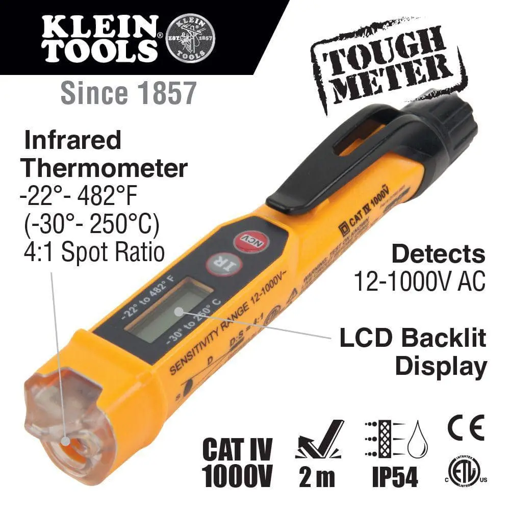 Klein Tools Non-Contact Voltage Tester Pen with Infrared Thermometer, 12-1000V AC (NCVT-4IR)