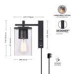 Globe Electric Barrett 1-Light Matte Black Plug-In or Hardwire Wall Sconce with USB and USB-C Port, Seeded Glass Shade (65000004)