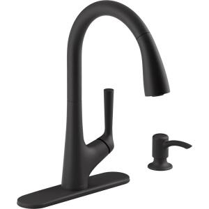KOHLER Elmbrook Matte Black Single-Handle Kitchen Faucet with Pull-Down Sprayer (K-R22968-SD-BL)