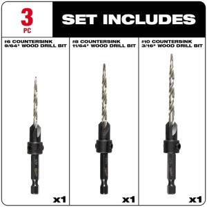 Milwaukee Wood Countersink Drill Bit Set (3-Piece) #6/#8/#10