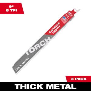Milwaukee 8 TPI TORCH Carbide Teeth Thick Metal Cutting SAWZALL Reciprocating Saw Blade (3-Pack) 9 in.