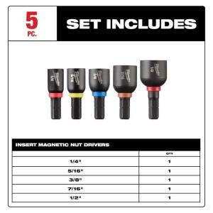 Milwaukee (5-Piece) SHOCKWAVE Impact Duty Alloy Steel Magnetic Insert Nut Driver
