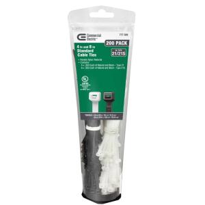 Commercial Electric 4 in. 8 in. Standard Cable Tie 200 Combo Pack (4in+8in natural/black(200))
