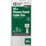 Commercial Electric 48in Heavy Duty 175lb Tensile Strength UL 21S Rated Cable Zip Ties 15 Pack Natural (White) - GT-1220HD(15)