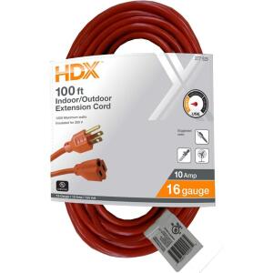 HDX 100 ft. 16/3 Light Duty Indoor/Outdoor Extension Cord, Orange (HD#277-525)