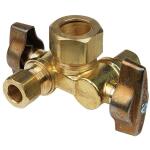 BrassCraft 1/2 in. Nominal Inlet x 3/8 in. O.D. Comp x 1/4 in. O.D. Dual Outlet Dual Shut-Off 1/4 in. Turn Angle Ball Valve (KTCR1900DVX R1)