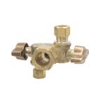 BrassCraft 1/2 in. Nominal Inlet x 3/8 in. O.D. Comp x 1/4 in. O.D. Dual Outlet Dual Shut-Off 1/4 in. Turn Angle Ball Valve (KTCR1900DVX R1)