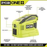 RYOBI 150-Watt Power Source and Charger for ONE+ 18-Volt Battery Generator with 2.0 Ah Battery - Push Button Start (RYi150C)