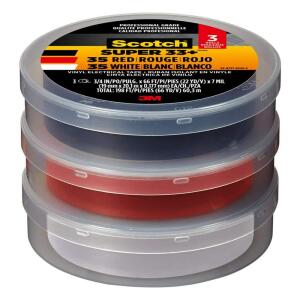 Scotch 3/4 in. x 66 ft. Vinyl Electrical Tape, Black/Red and White (3-Pack) (6132-10828/6)